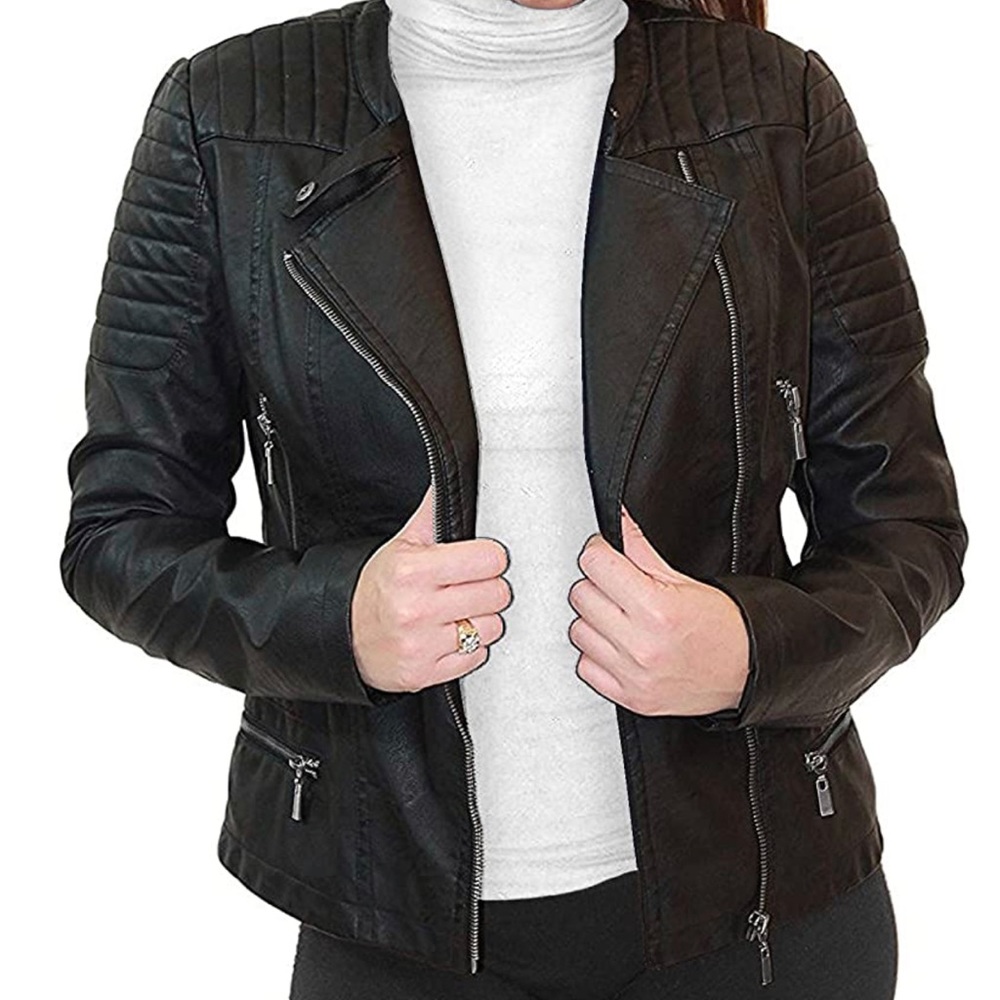 Womens full length faux leather Moto jacket